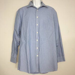 Stafford Mens 17.5 34-35 Blue White Striped Regular 100% Cotton Easy Care Shirt